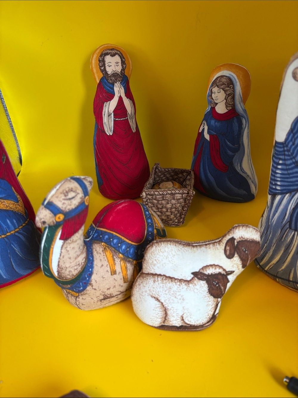 Handcrafted Fabric Nativity Set in Red, Blue, Green, Tan - Picture 9 of 9